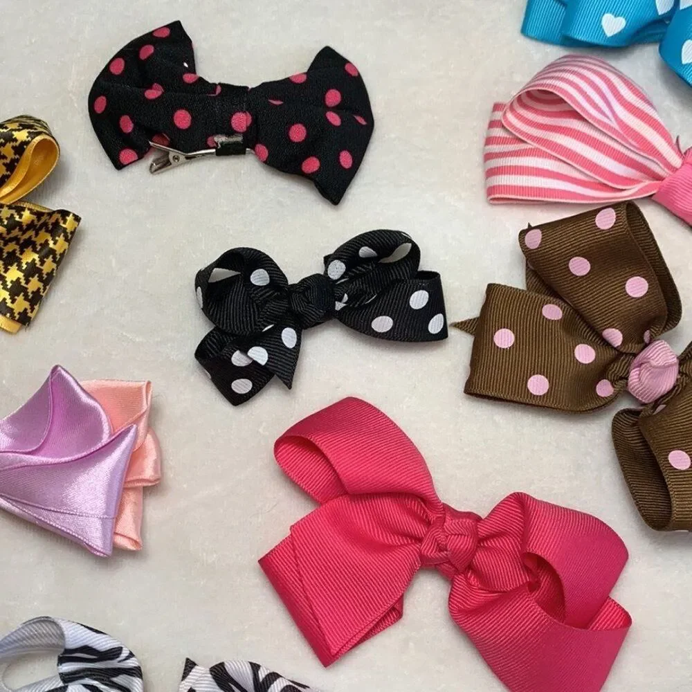 Lot of Nine Hair Bow Barrettes for Kids Hair